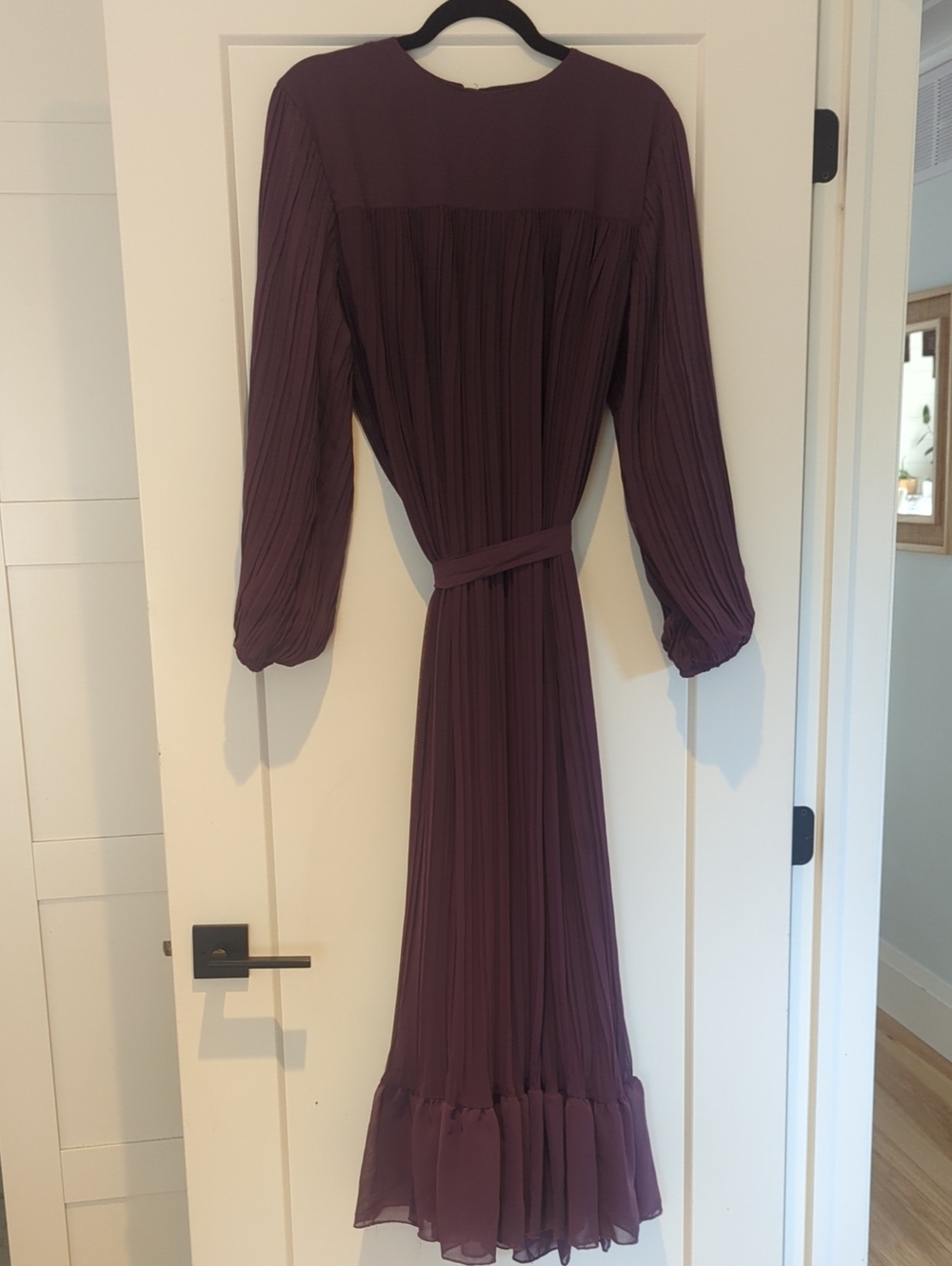 Pleated Long Sleeve Maxi Dress - Plum L